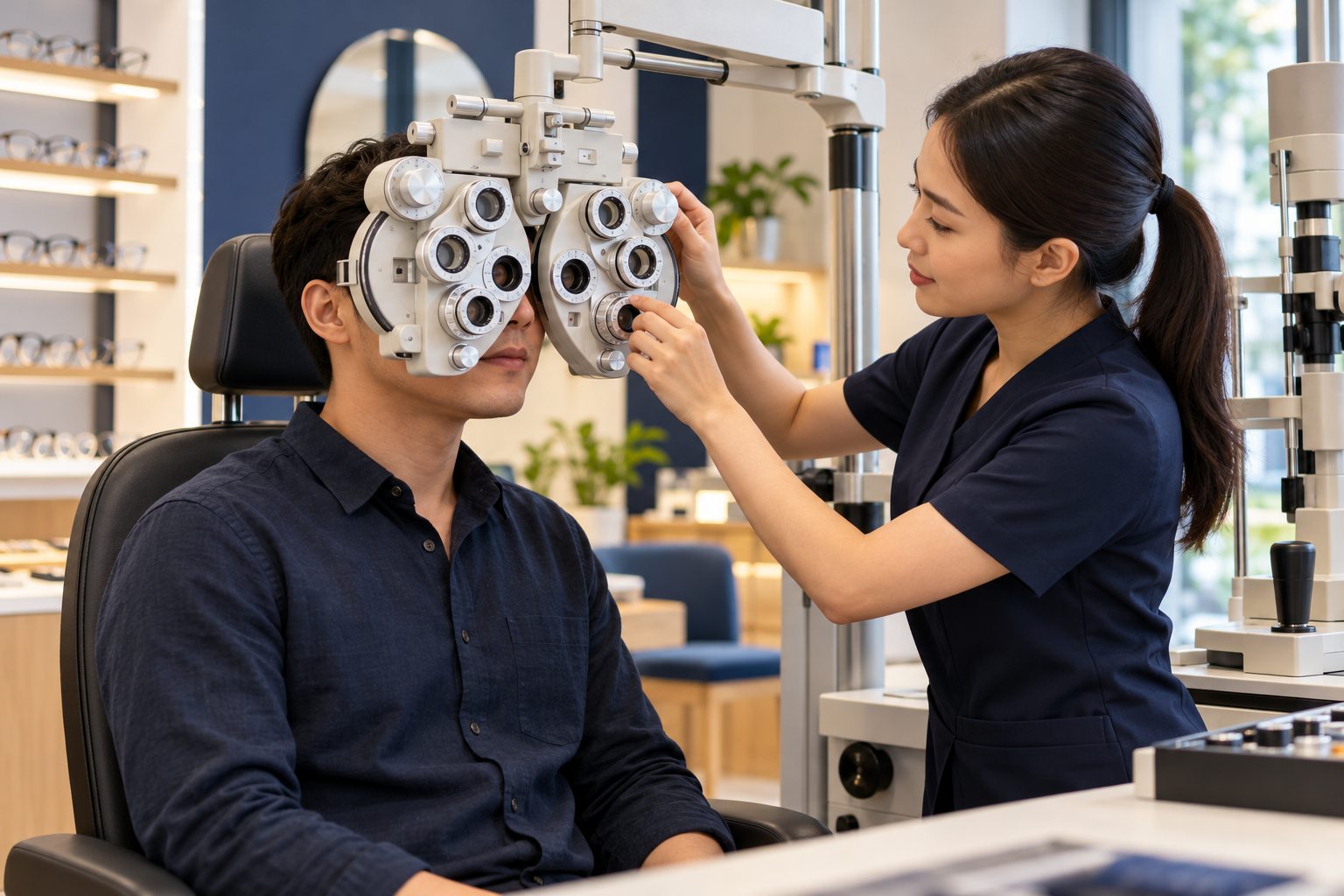 Ảnh minh họa bước kiểm tra thị lực bằng thiết bị khúc xạ