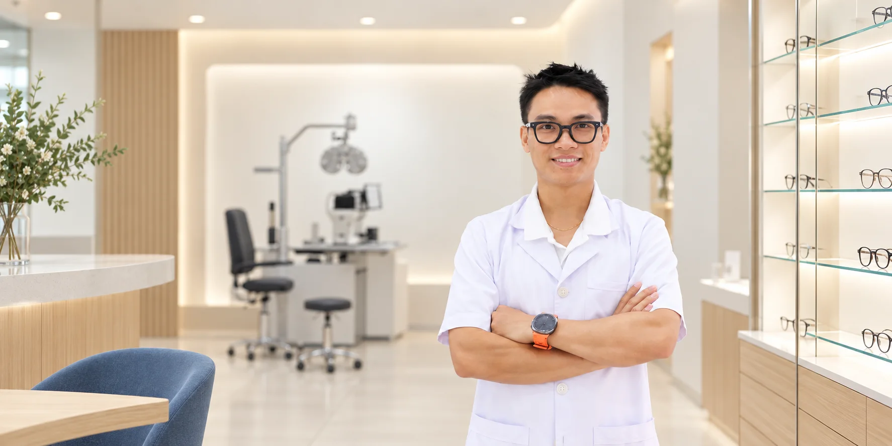 Chuyên viên trong không gian tư vấn kính tại Định Đo Mắt