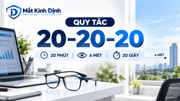 Quy tắc 20–20–20: nghỉ mắt sau 20 phút bằng cách nhìn xa 6 mét trong 20 giây